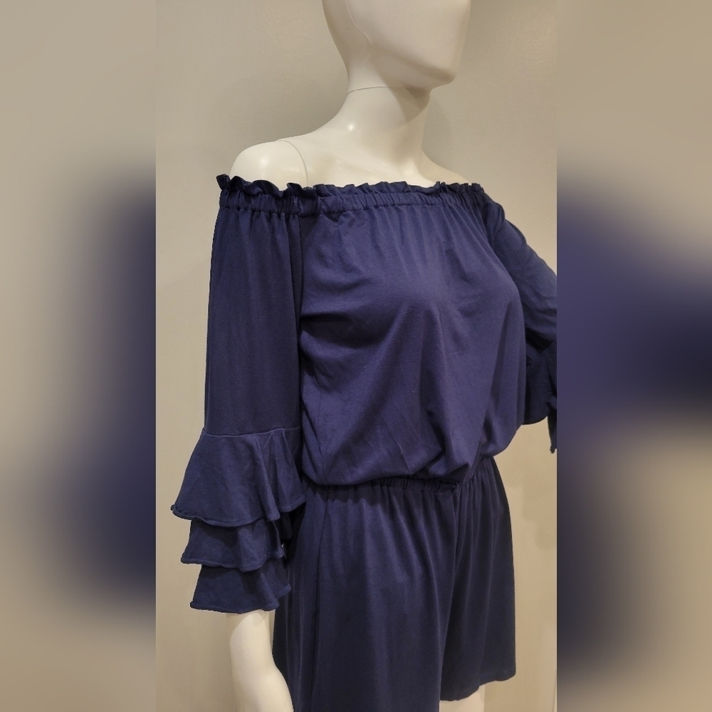 Lilly Pulitzer Navy Blue Off-Shoulder Ruffle Romper - Picture 4 of 8
